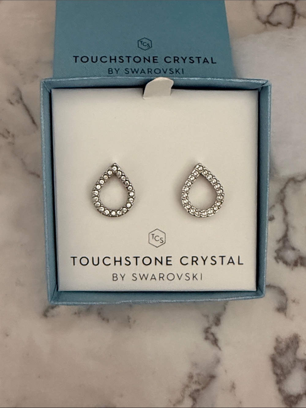 Touchstone Crystal by Swarovski Teardrop Crystal Stud Earrings - Silver